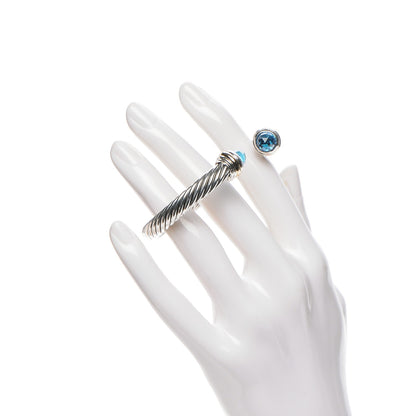 David Yurman Sterling Silver 14K Yellow Gold Blue Topaz 5mm Cable Classics Bracelet 2 of 5