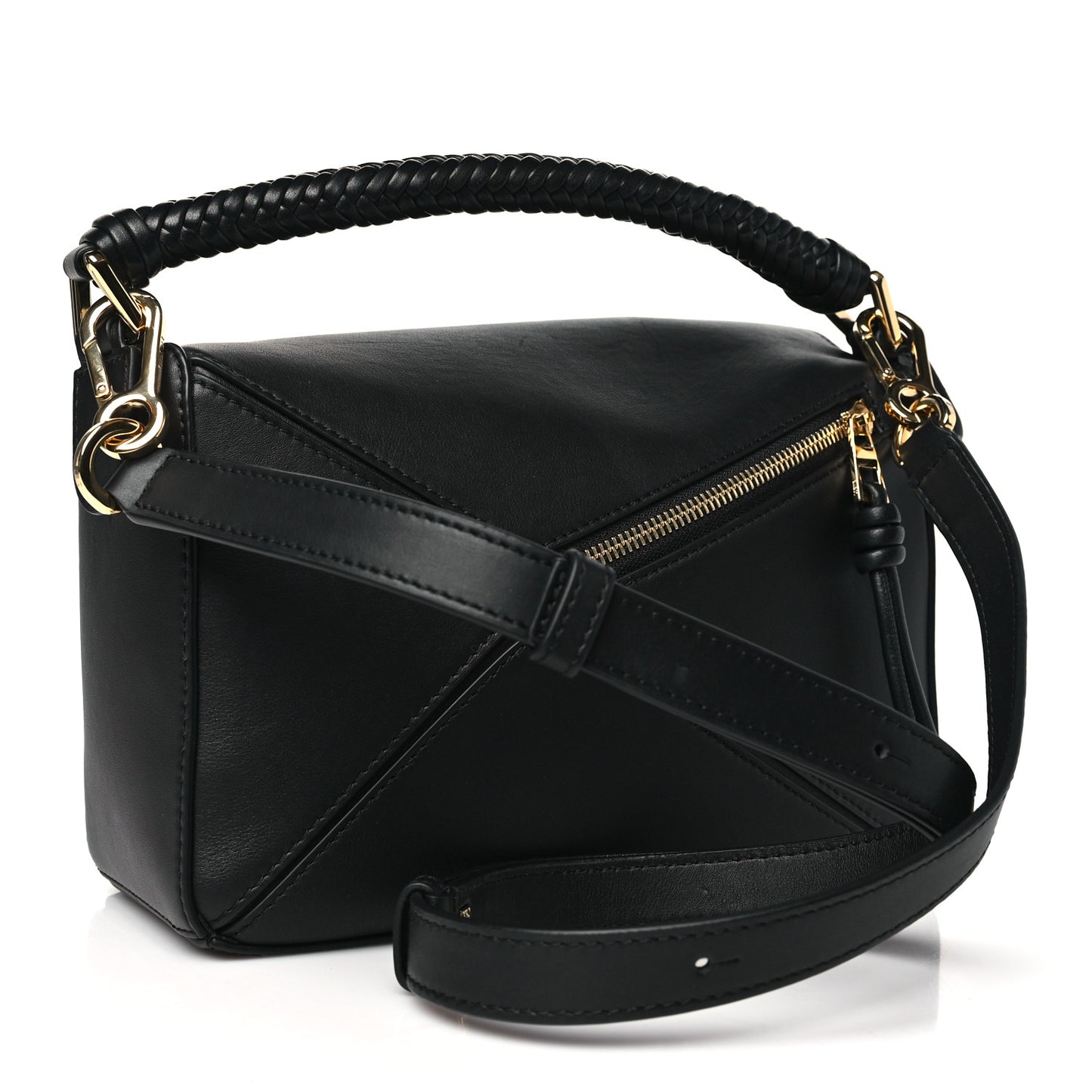 Calfskin Small Woven Puzzle Bag Black