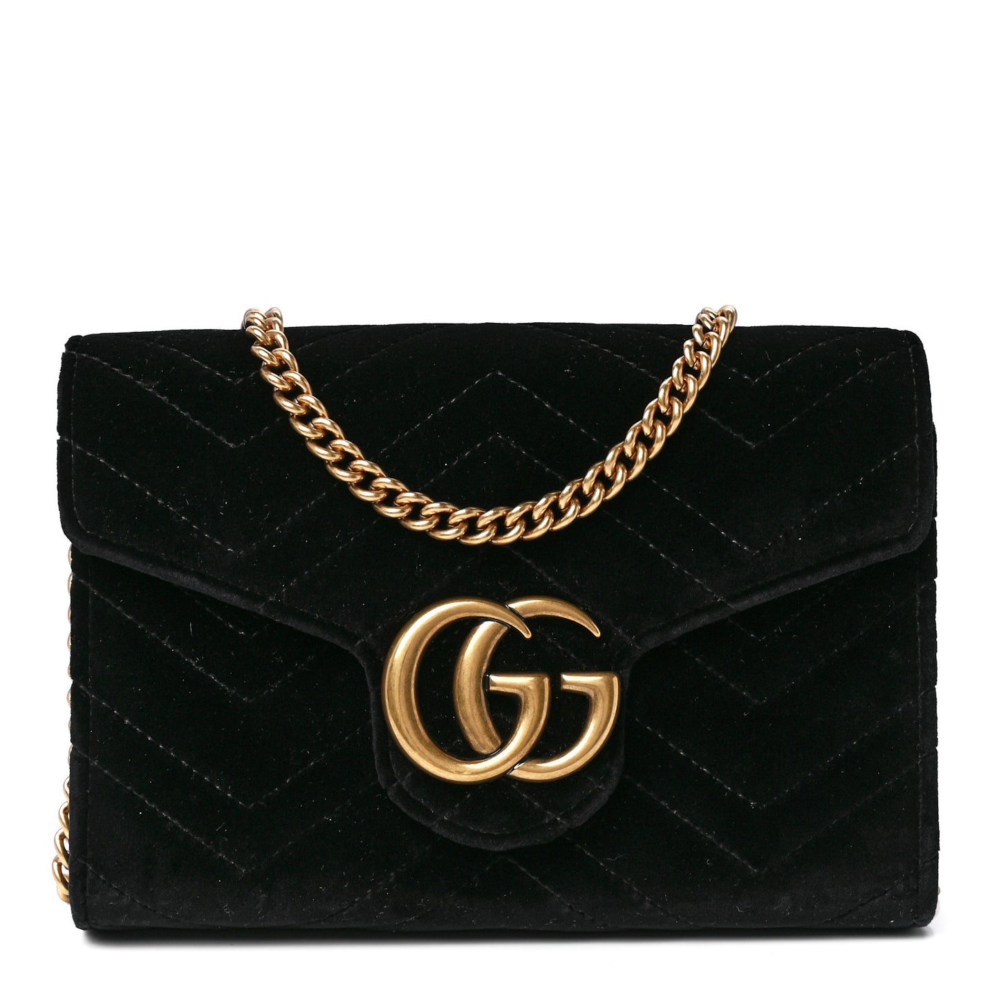 Velvet Matelasse GG Marmont Chain Wallet Black