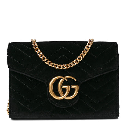 Gucci Velvet Matelasse GG Marmont Chain Wallet Black 1 of 11