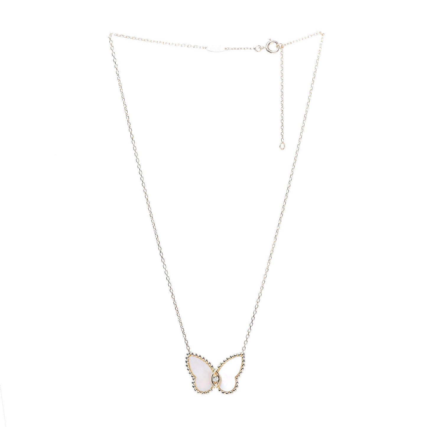 18K Yellow Gold Mother of Pearl Diamond Butterfly Pendant Necklace