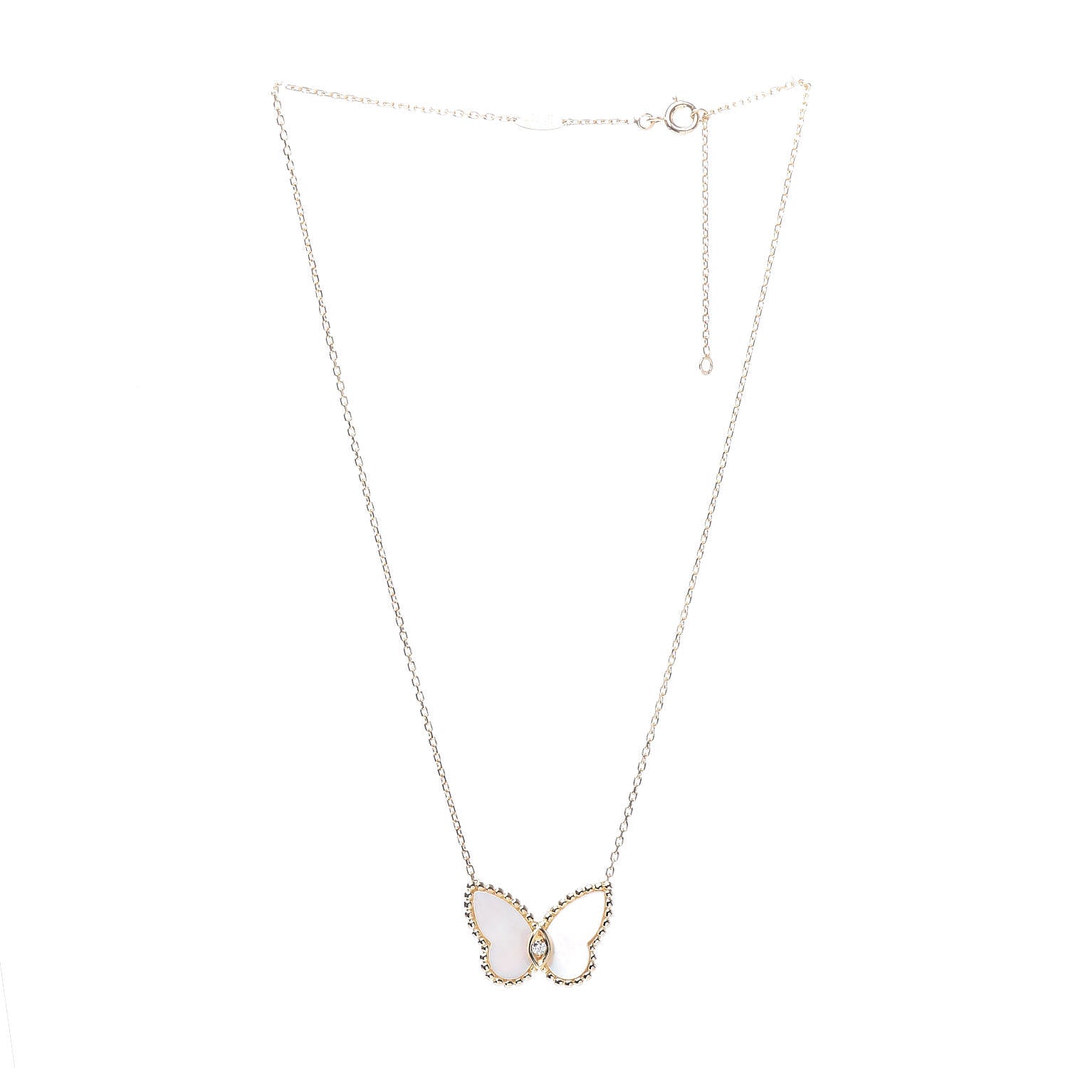 Van Cleef & Arpels 18K Yellow Gold Mother of Pearl Diamond Butterfly Pendant Necklace 3 of 5