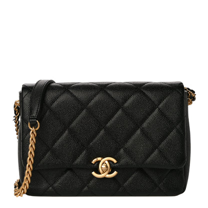 Chanel Shiny Caviar Quilted Small Chain Melody Flap Black 1 of 10