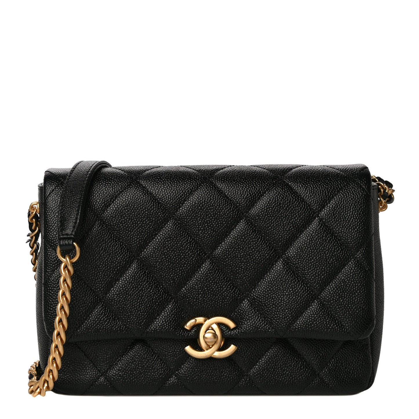 Shiny Caviar Quilted Small Chain Melody Flap Black