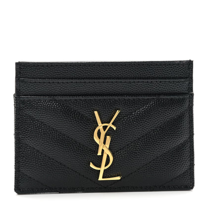 Saint Laurent Grain De Poudre Matelasse Chevron Monogram Credit Card Case Black 1 of 8