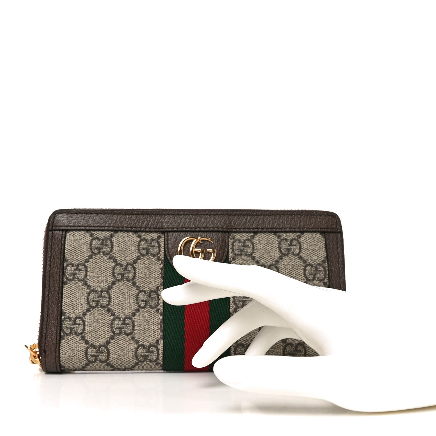 Gucci GG Supreme Monogram Web Ophidia Zip Around Wallet Brown 2 of 8