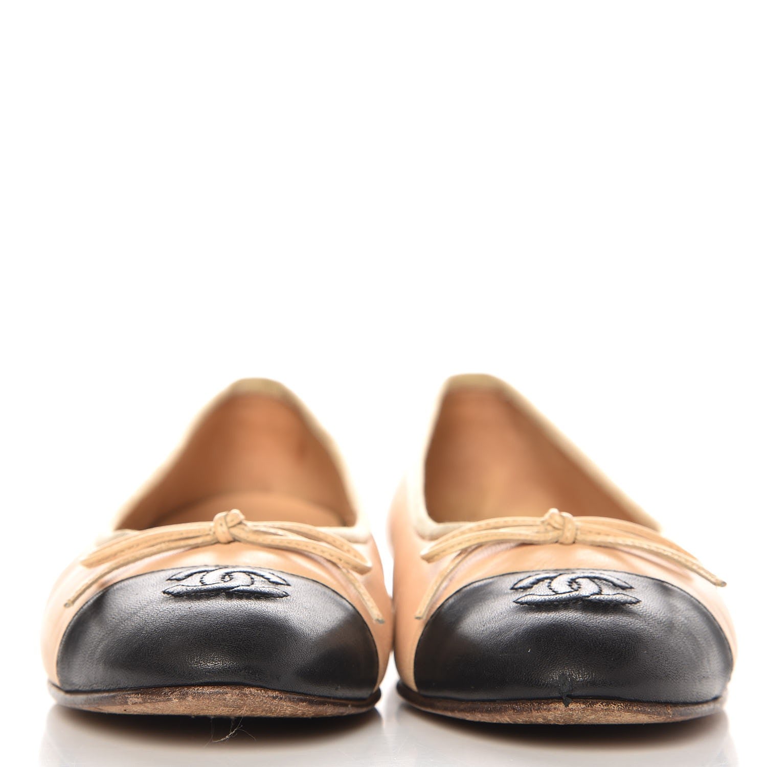 Chanel Lambskin Cap Toe Ballerina Ballet Flats 37.5 Beige Black 3 of 15
