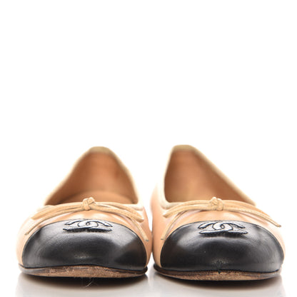 Chanel Lambskin Cap Toe Ballerina Ballet Flats 37.5 Beige Black 3 of 15