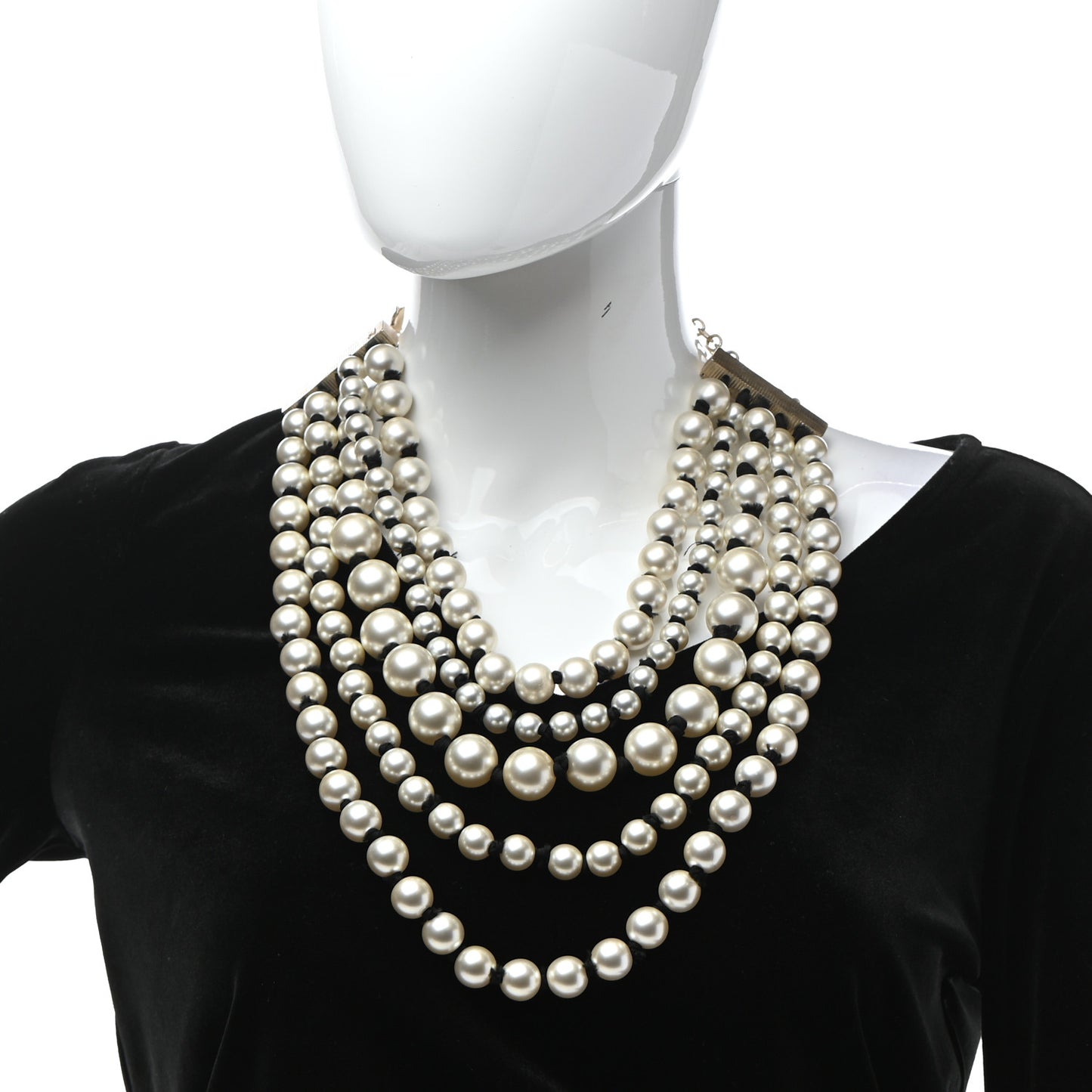 Pearl Multi Strand Long Necklace Gold