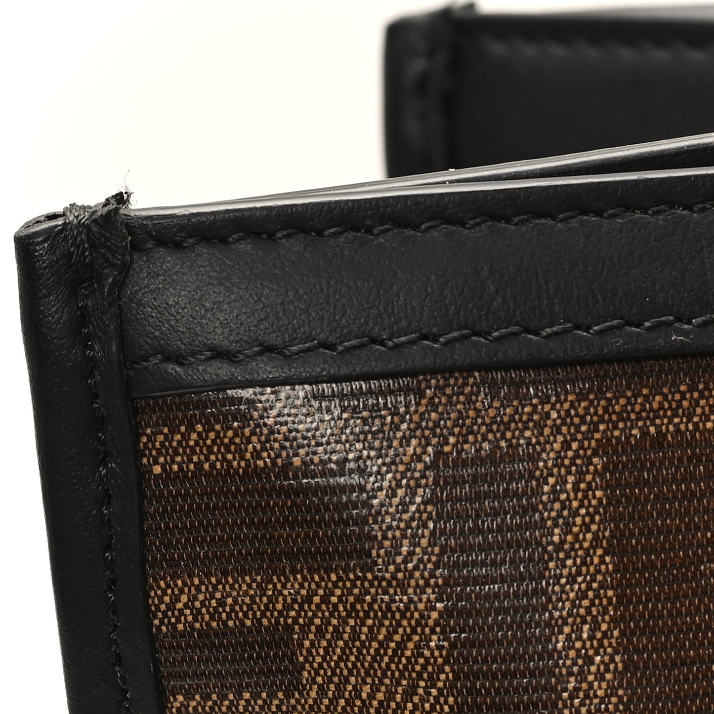 Glazed Fabric Vitello Century Plexiglass FF 1974 Stamp Patch Medium Runaway Shopper Tote Mogano Panna Black