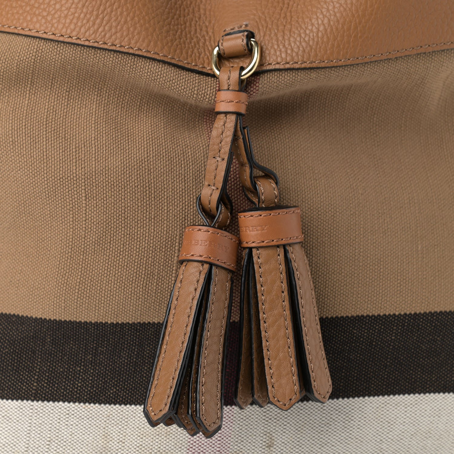 Burberry Grainy Calfskin Canvas Mega Check Medium Ashby Tassel Hobo Saddle Brown 10 of 16