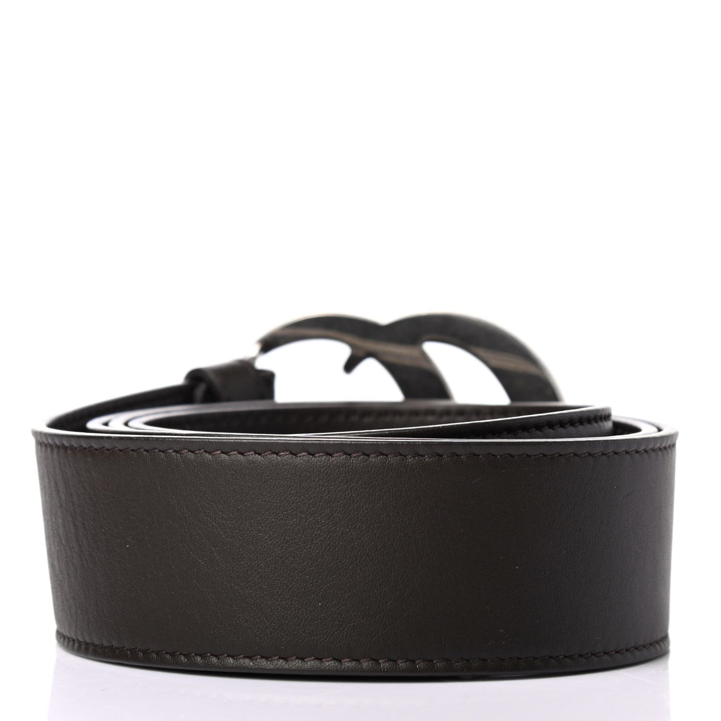 Moon Calfskin Nickel Double G 40mm Belt 95 38 Dark Cocoa
