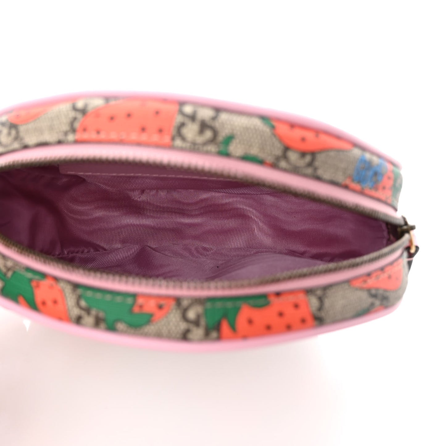 GG Supreme Monogram Strawberry Round Wrist Wallet