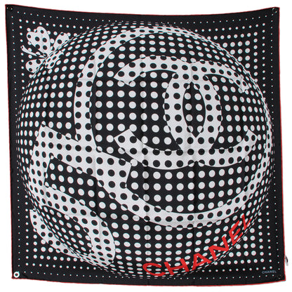 Chanel Silk Polka Dot CC Scarf Black White Red 2 of 7