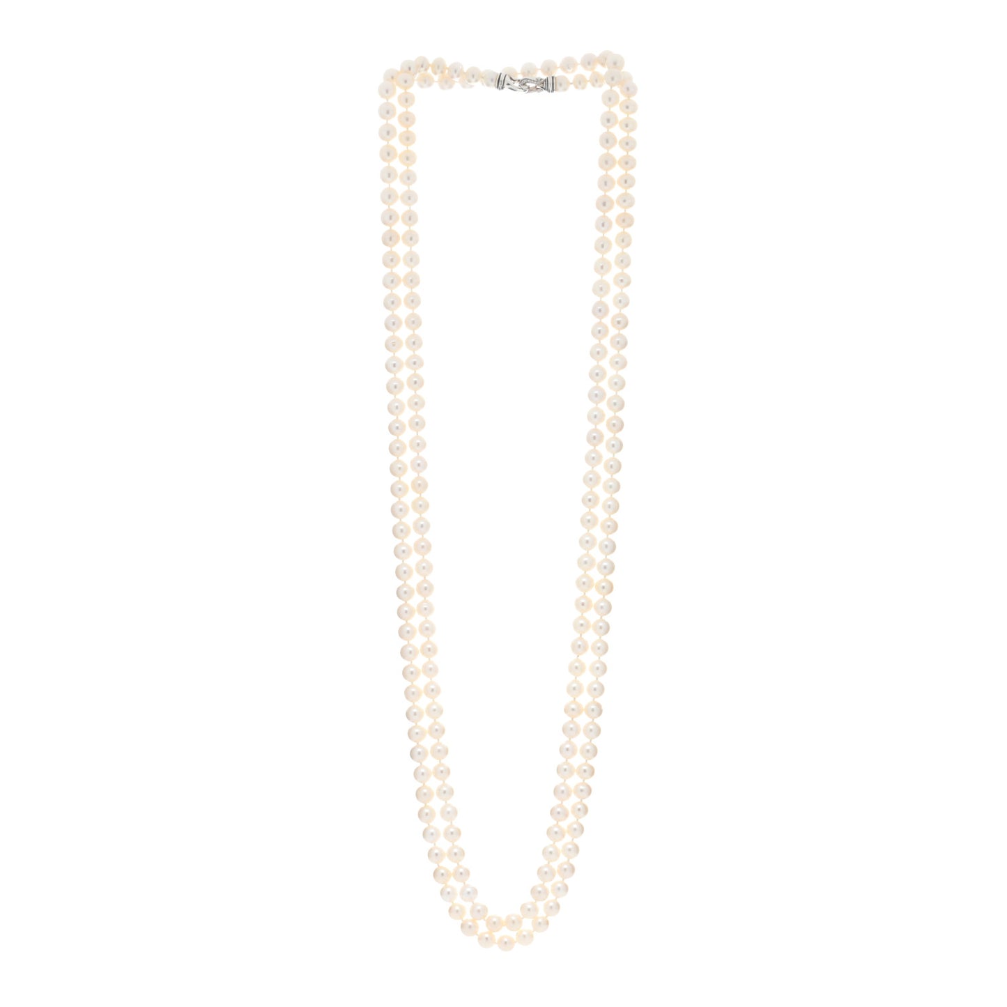 Sterling Silver Diamond Pearl 8.5-9mm Buckle Necklace 72"