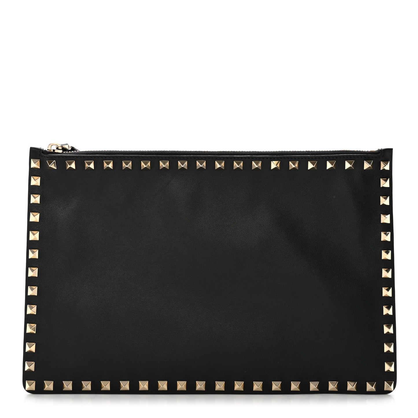 Pebbled Calfskin Large Rockstud Zip Pouch Black