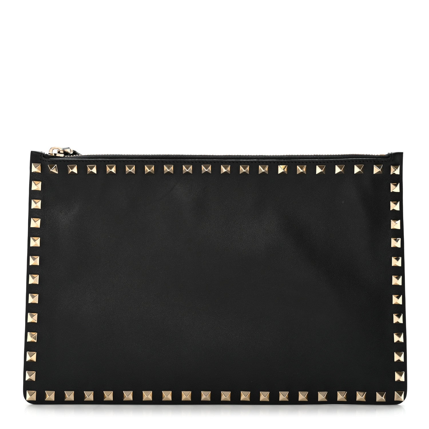 Valentino Garavani Pebbled Calfskin Large Rockstud Zip Pouch Black 1 of 10