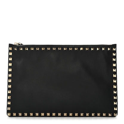 Valentino Garavani Pebbled Calfskin Large Rockstud Zip Pouch Black 1 of 10
