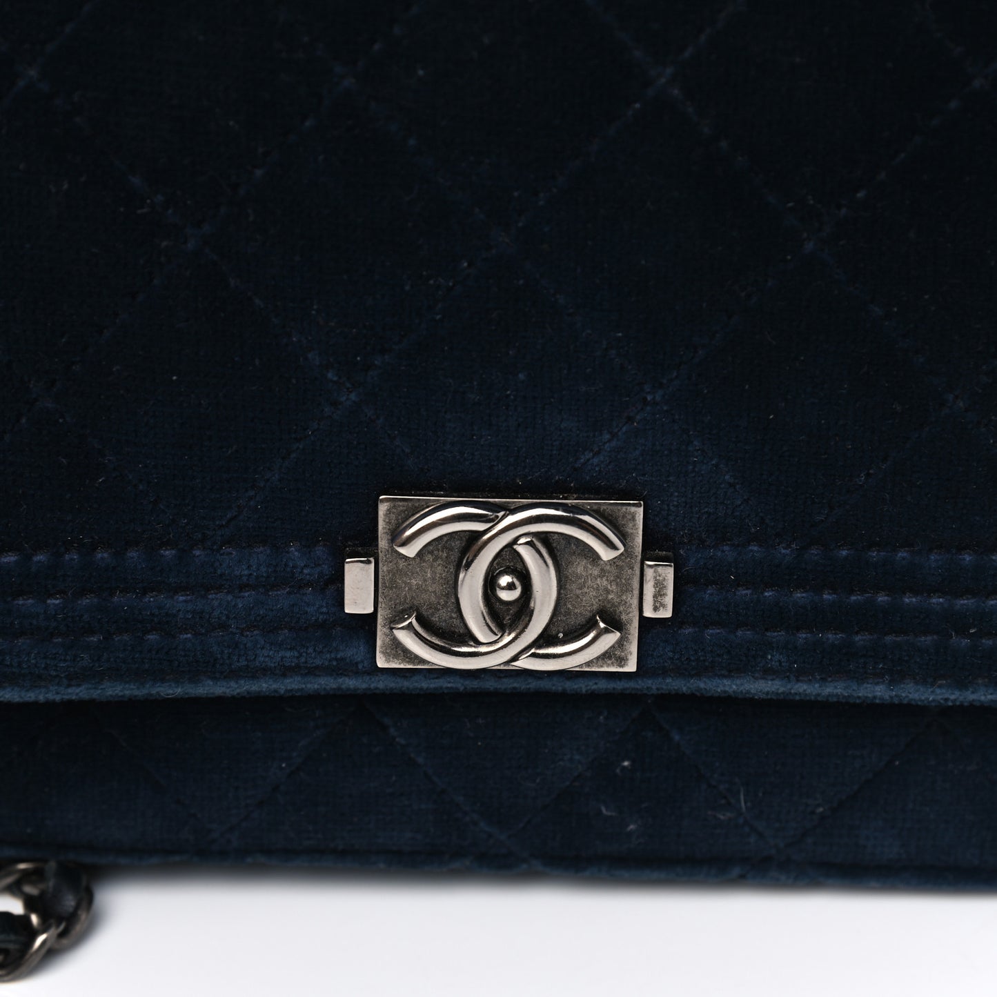 Velvet Quilted Boy Wallet On Chain WOC Navy