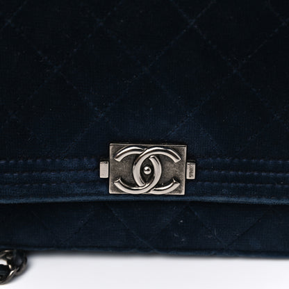 Chanel Velvet Quilted Boy Wallet On Chain WOC Navy 12 of 12