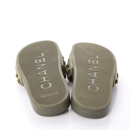 Chanel Canvas Chain Flat Sandals 36 Khaki 5 of 9