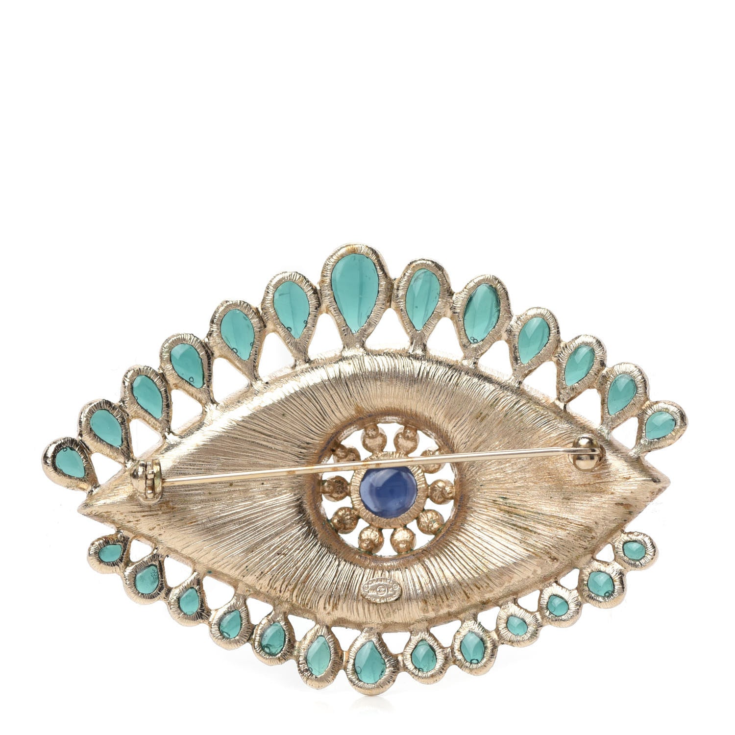Chanel Resin Crystal Glass Pearl Eye Brooch Gold Pearly White Green 3 of 5