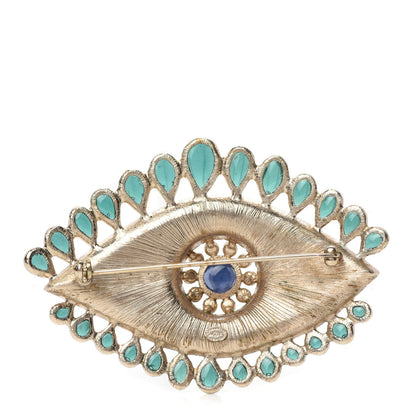Chanel Resin Crystal Glass Pearl Eye Brooch Gold Pearly White Green 3 of 5