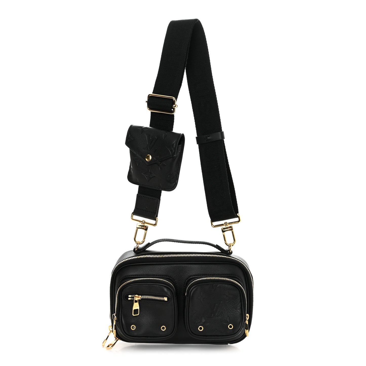 Calfskin Monogram Embossed Utility Crossbody Black