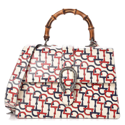 Gucci Calfskin Bamboo Horsebit Print Large Dionysus Top Handle Bag Blue Red 1 of 9
