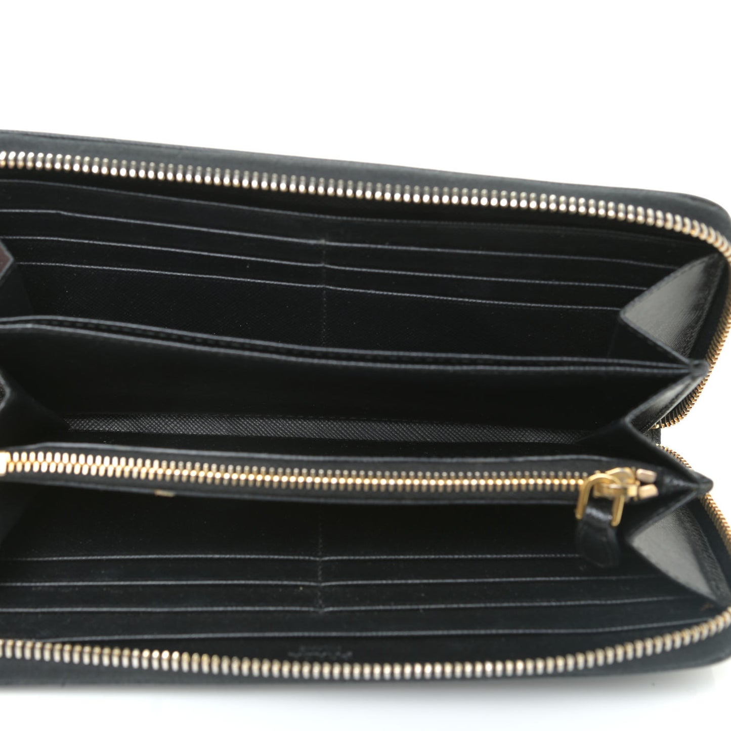 Saffiano Triangle Zip Around Wallet Black