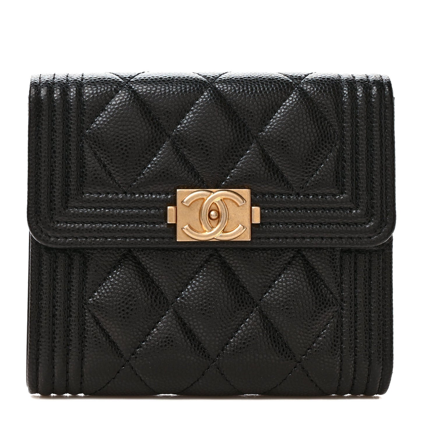 Caviar Quilted Compact Boy Wallet Black