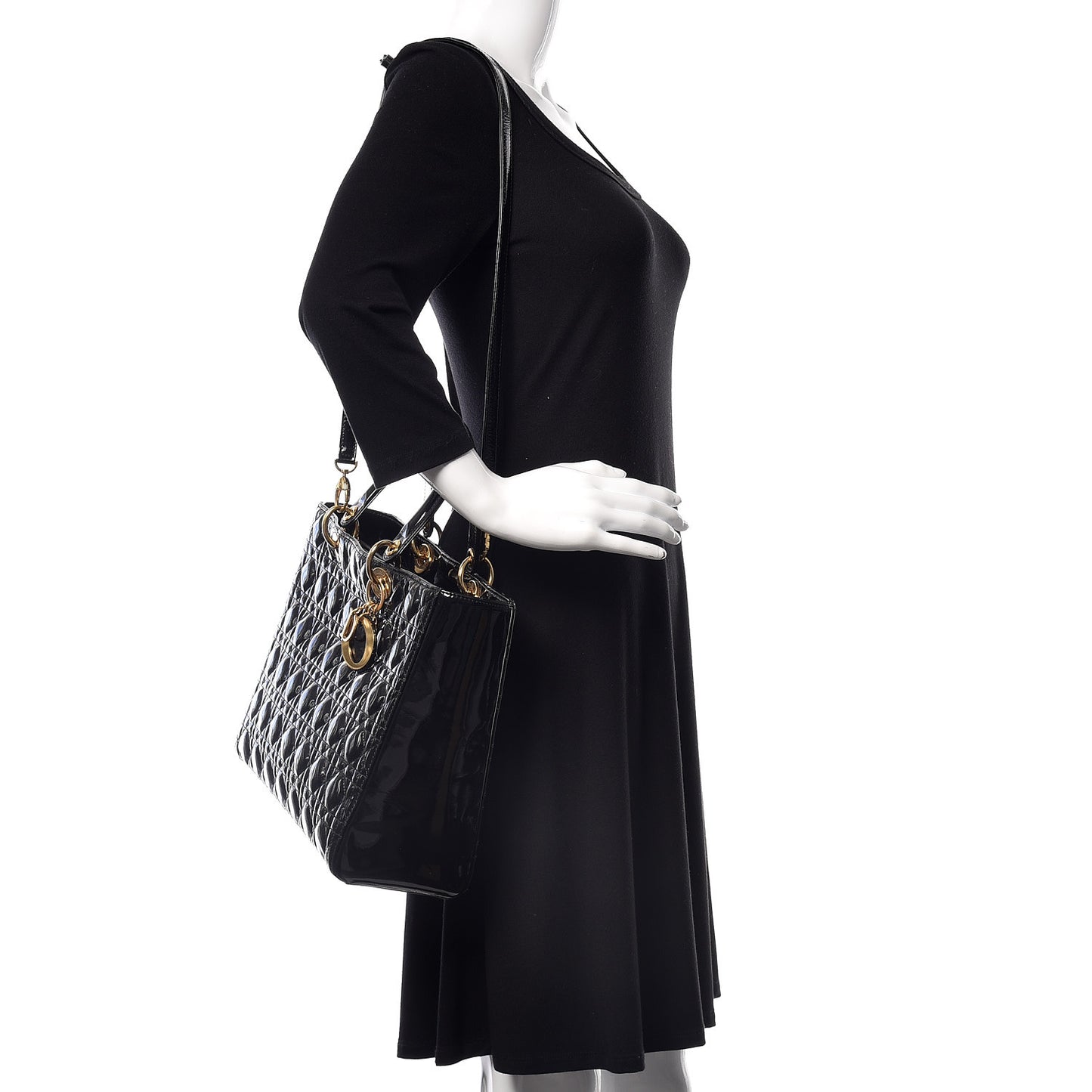 Patent Cannage Large Lady Dior Black