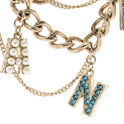 Chanel Resin Pearl Crystal Logo Multi Chain Long Express Necklace Gold Multicolor 7 of 11