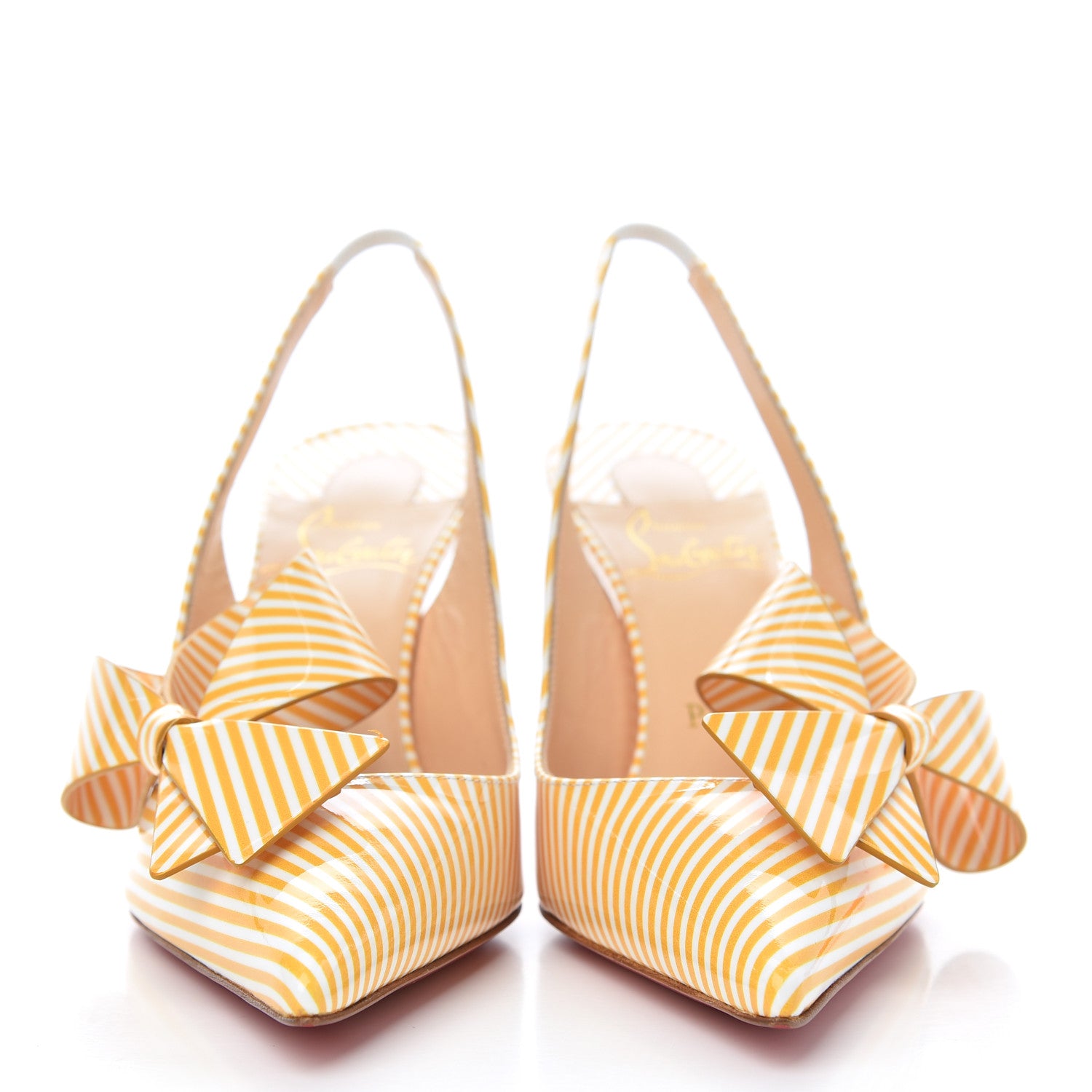 Christian Louboutin Patent Stripes Clare Nodo 80 Pumps 36 Banana White 2 of 8