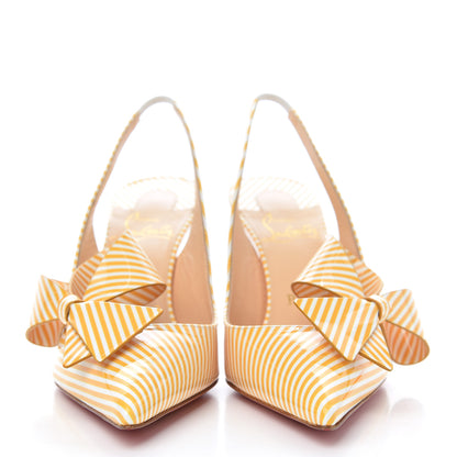Christian Louboutin Patent Stripes Clare Nodo 80 Pumps 36 Banana White 2 of 8
