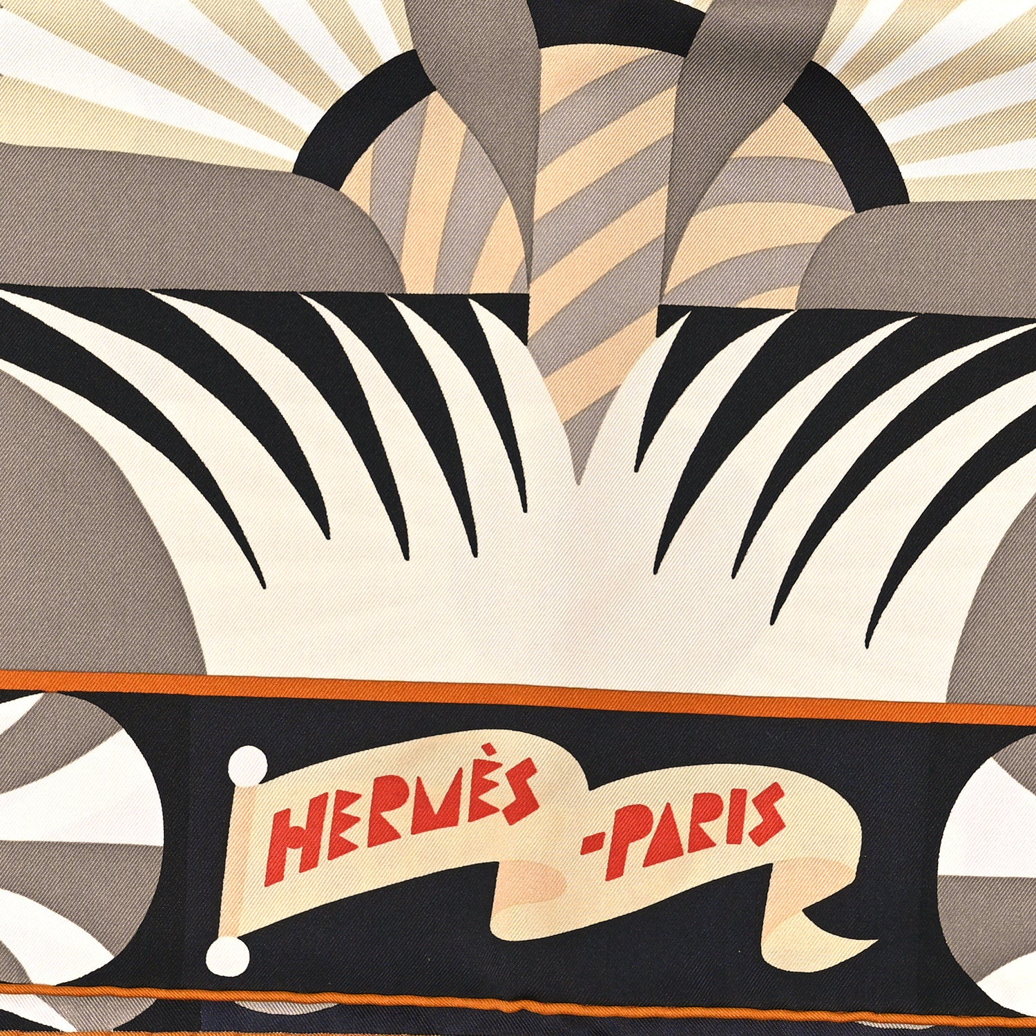 Hermes Silk Parade En Fanfare Scarf 90 Camel Black Beige Rose 2 of 4