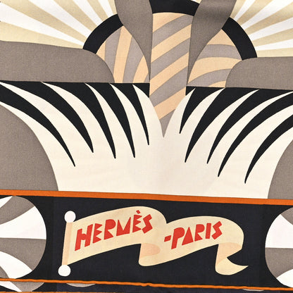 Hermes Silk Parade En Fanfare Scarf 90 Camel Black Beige Rose 2 of 4