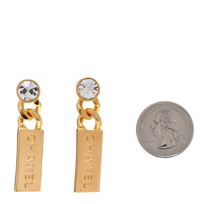 Chanel Crystal Tag Drop Earrings Gold 2 of 5