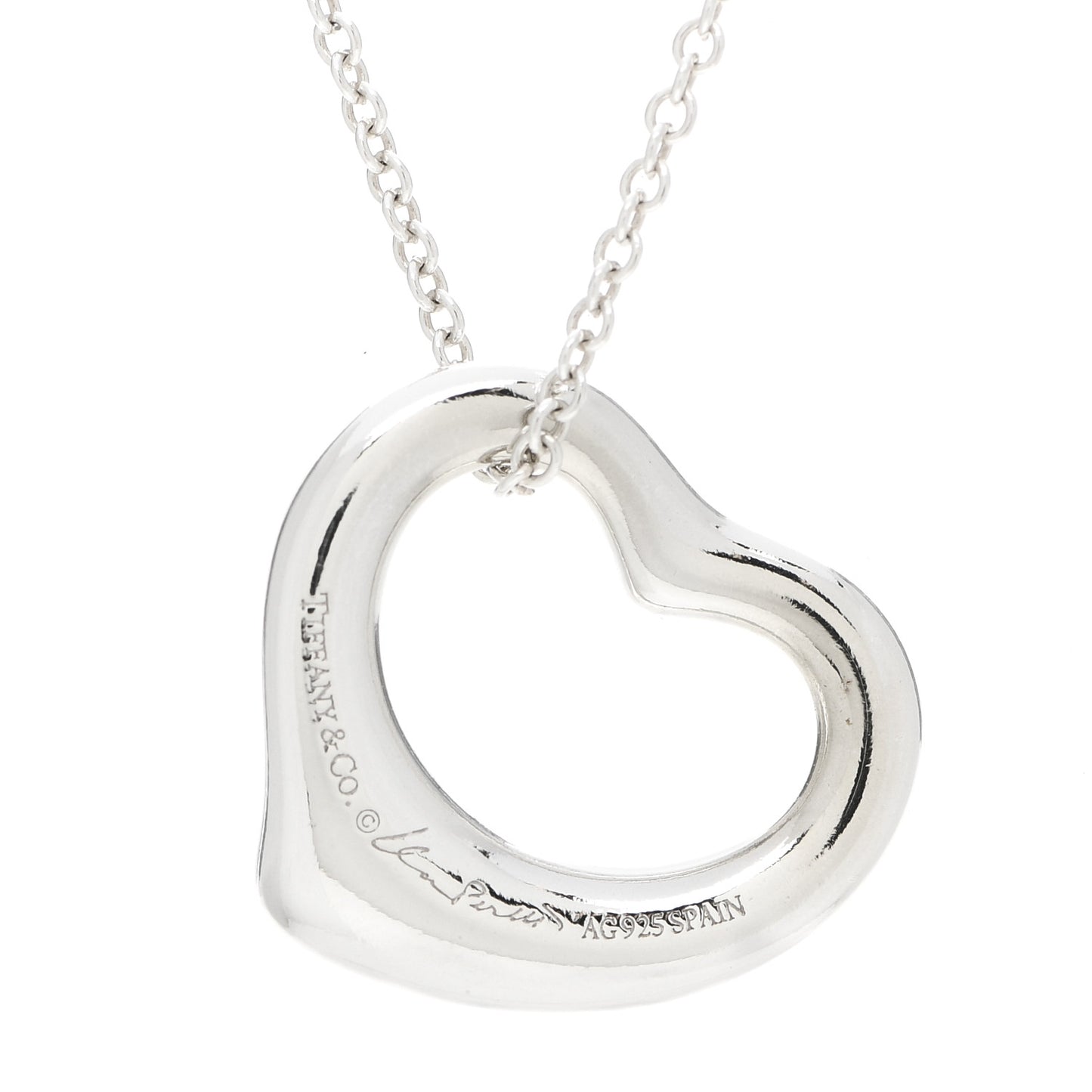Sterling Silver 16mm Elsa Peretti Open Heart Pendant Necklace