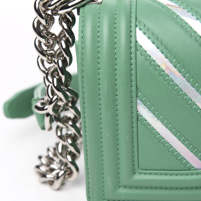 Chanel Lambskin Iridescent PVC Chevron Quilted Small Boy Flap Green Silver 9 of 12