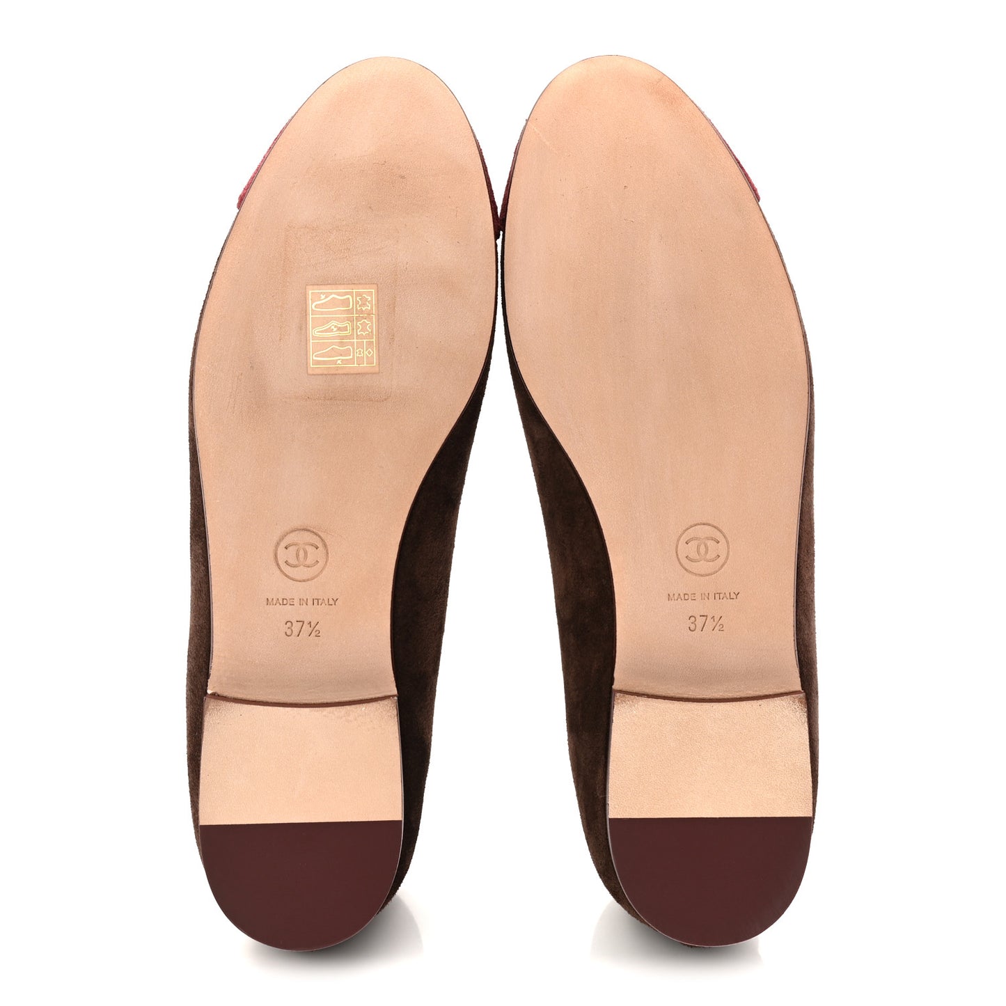 Suede Calfskin Cap Toe CC Ballerina Flats 37.5 Dark Brown Burgundy