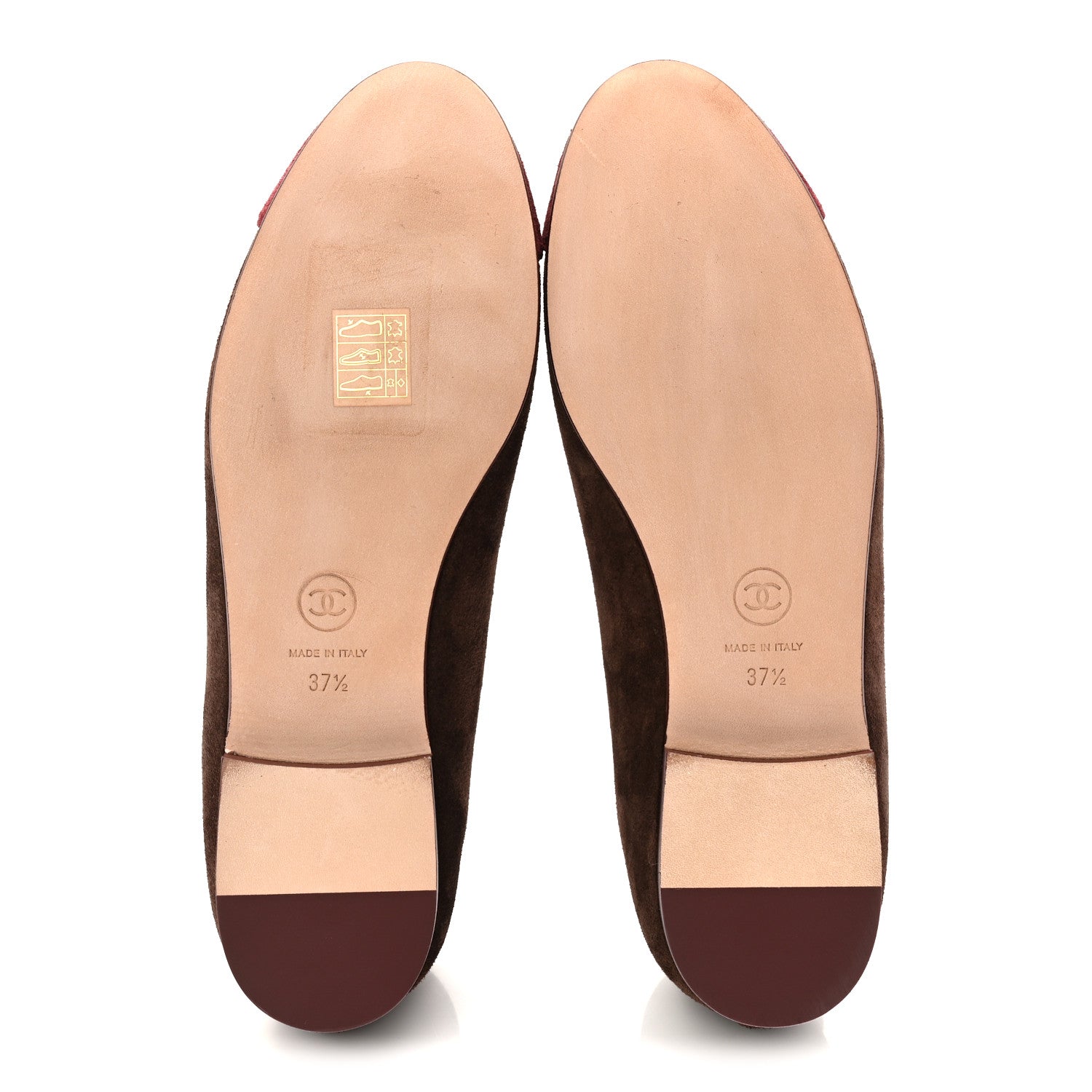 Chanel Suede Calfskin Cap Toe CC Ballerina Flats 37.5 Dark Brown Burgundy 6 of 10