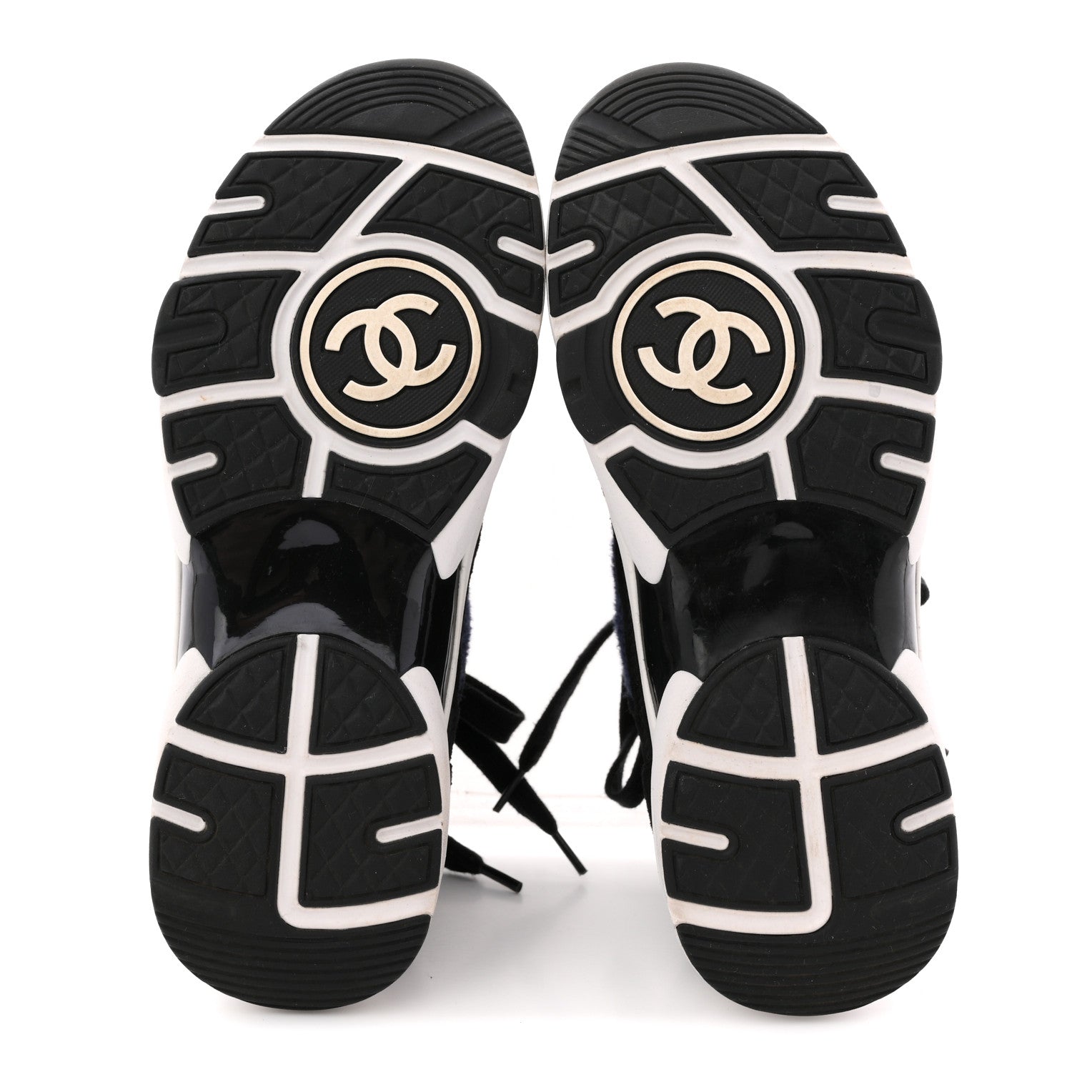Chanel Knit Fabric Suede Calfskin Womens CC Sneakers 36 Navy Black 6 of 8