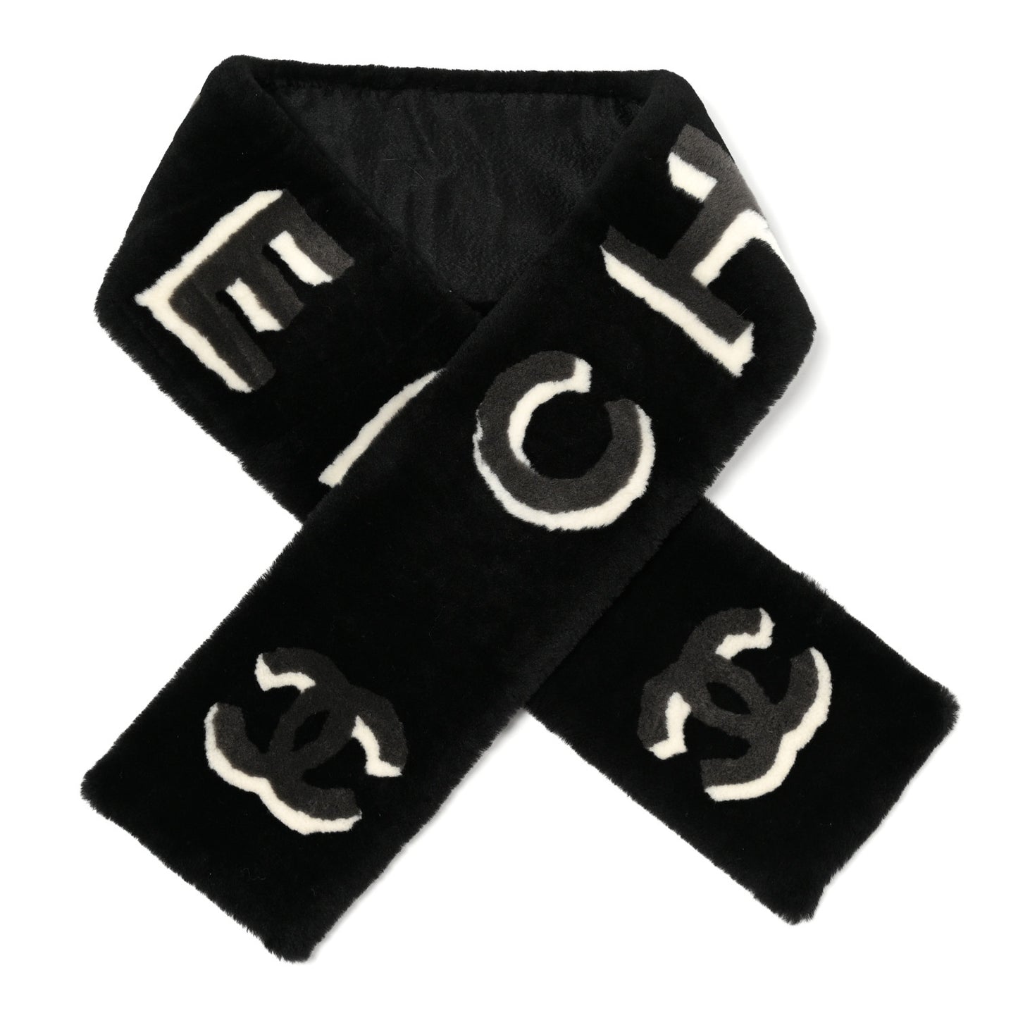Shearling Cashmere CC Scarf Black White
