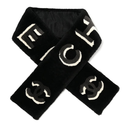Chanel Shearling Cashmere CC Scarf Black White 1 of 3
