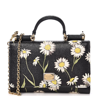 Dolce & Gabbana Dauphine Daisy Print Wallet On Chain Black 1 of 9