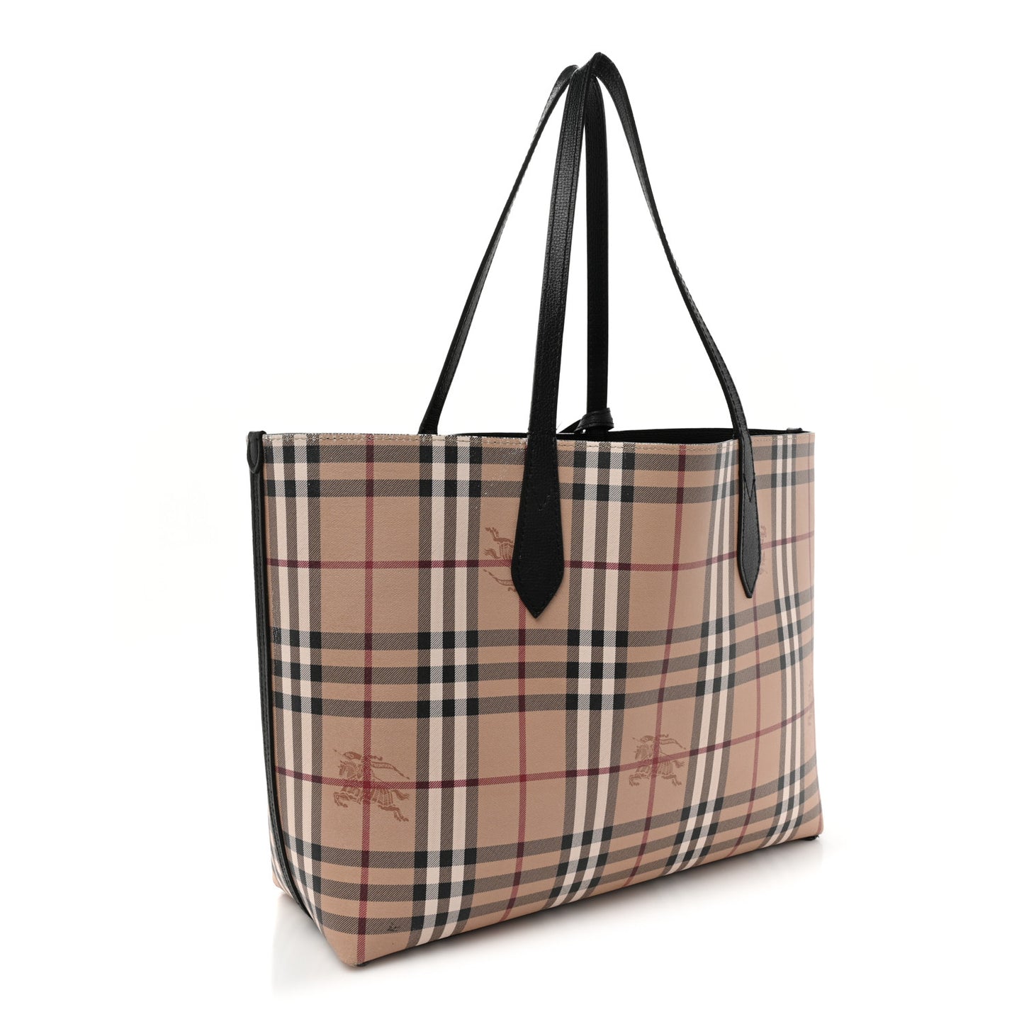 Grainy Calfskin Haymarket Check Medium Reversible Tote Black