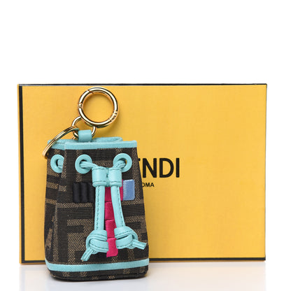 Fendi Fabric Jacquard FF Micro Mon Tresor Bucket Bag Key Charm Mogano Panna 3 of 3