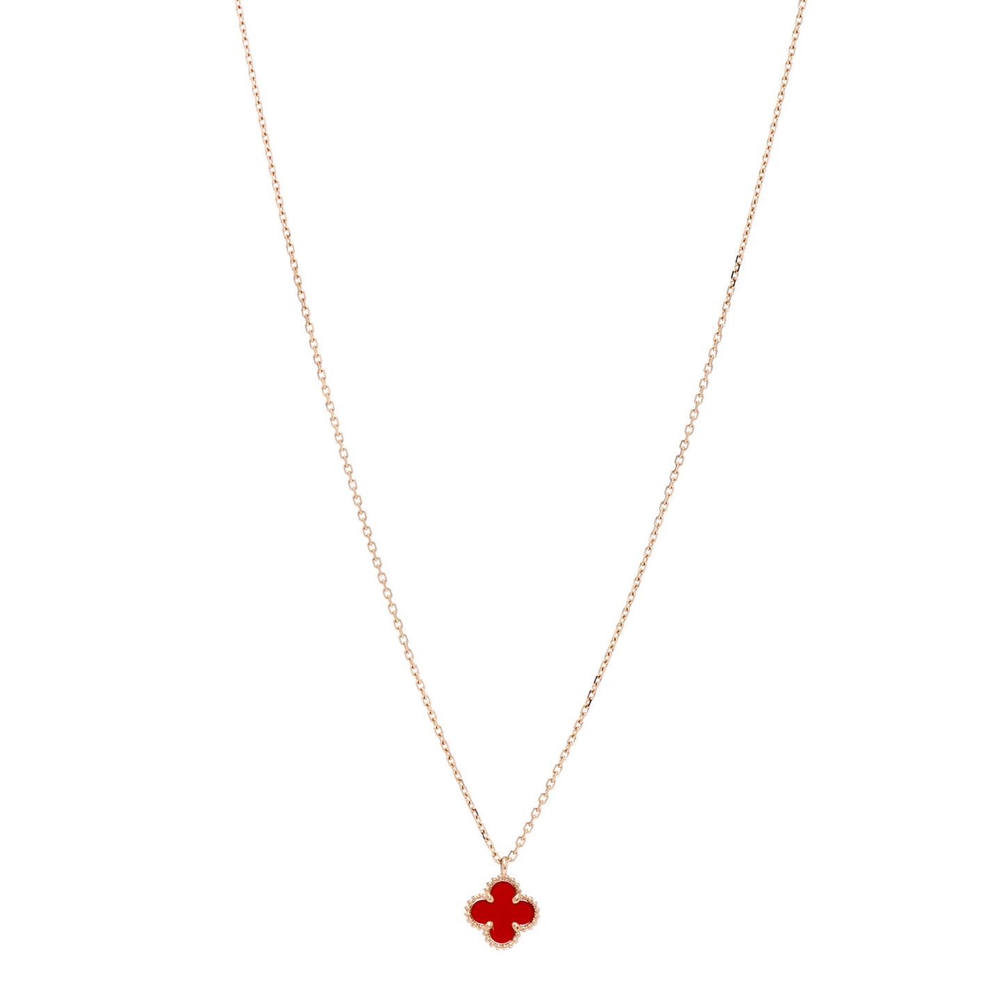 18K Rose Gold Carnelian Sweet Alhambra Pendant Necklace