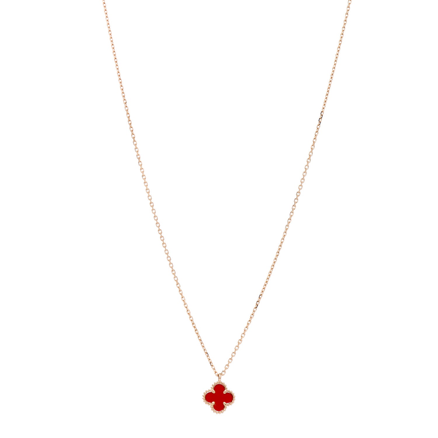Van Cleef & Arpels 18K Rose Gold Carnelian Sweet Alhambra Pendant Necklace 1 of 5